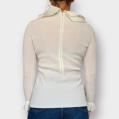 70s Cream Off White Dalton Ruffle Collar Blouse