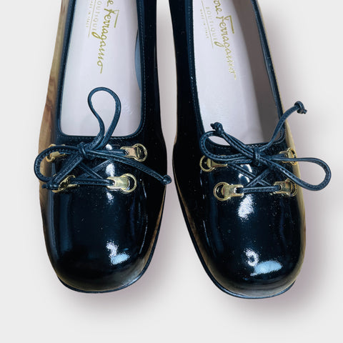 90s Ferragamo Block Heel Patent Leather Loafers Size 8.5
