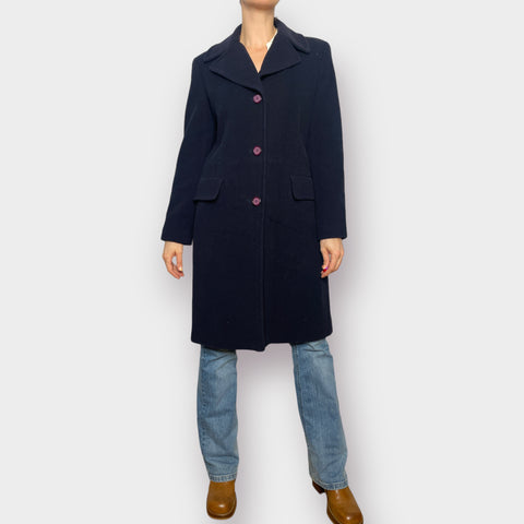 2000s Fleet Street Navy Wool Cashmere Blend Coat