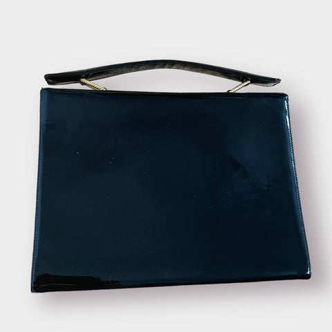 50s Koret Black Patent Handbag with Gold Jeweled Clasp