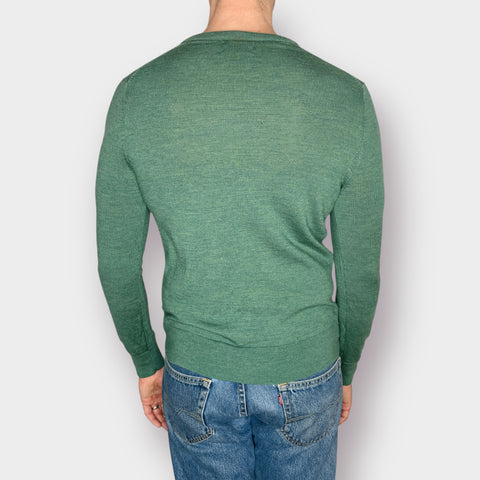 2000s Lands’ End Green Wool V-Neck Sweater
