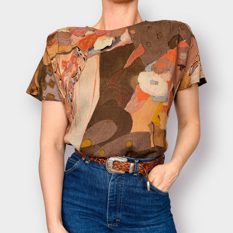 80s Casual Corner Tan Brown Blouse Size S