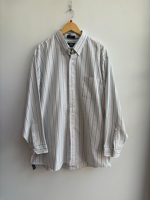 90s Stafford Pink/Olive stripped Oxford Button Down XL Tall