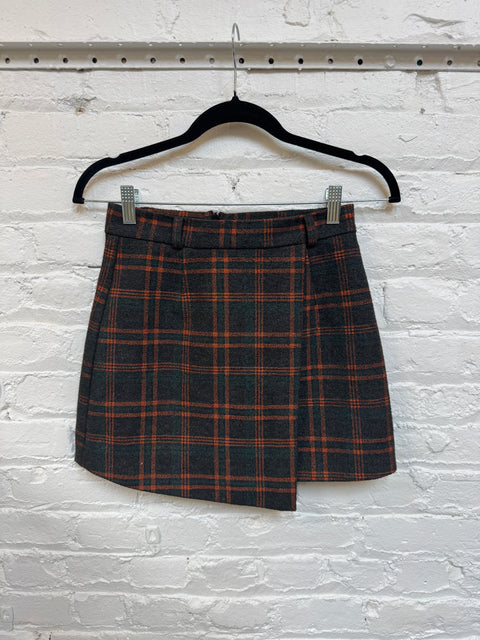 Y2K Plaid Gray Orange Mini Skirt Size XS