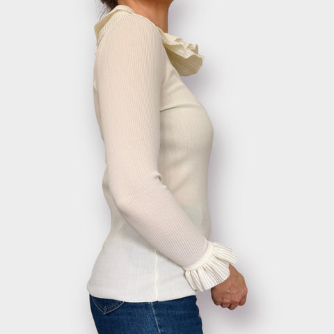 70s Cream Off White Dalton Ruffle Collar Blouse