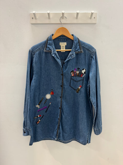 90s Bobbie Brooks “Make up artist”denim shirt Size L