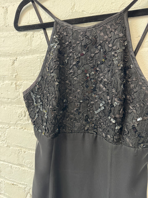 90s De-Laru Black Party Dress with Sequin Top Size M