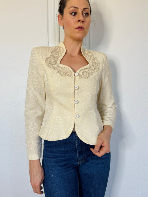 80s Karen Miller cream embellished Top Size M