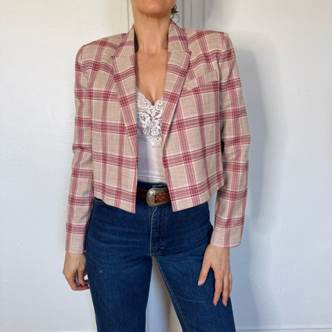 Y2K Worthington Pink Plaid Crop Blazer Size 8