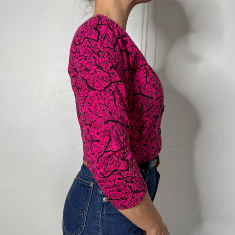 80s Meta Sport Pink Black Crop Bolero Size S