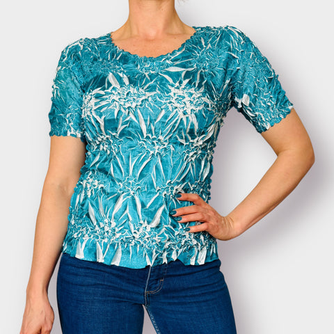 90s Teal White Stretch Top Size S-L