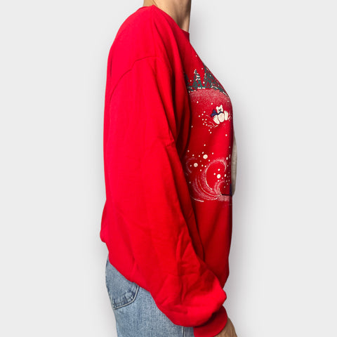 80s Polar Bear Sledding Holiday Scene Sweatshirt Size L