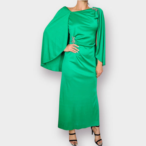 70s Claralura Kelly Green Gown Size M