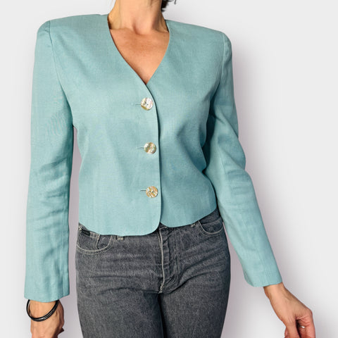 90s David Brooks Sage Blue Crop Blazer Size M