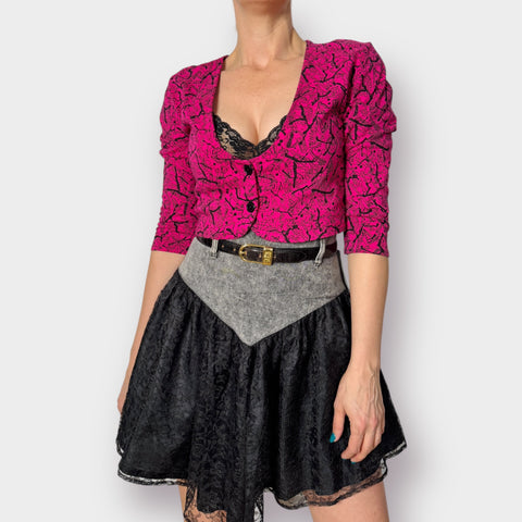 80s Meta Sport Pink Black Crop Bolero Size S