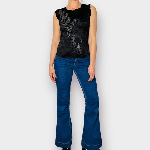 90s Alberto Makali Black Jeweled Crinkle Tank Size XL