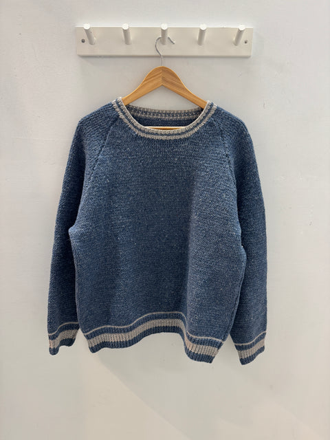 90s Wool Gray/Blue Sweater with Gray Trim Size XL
