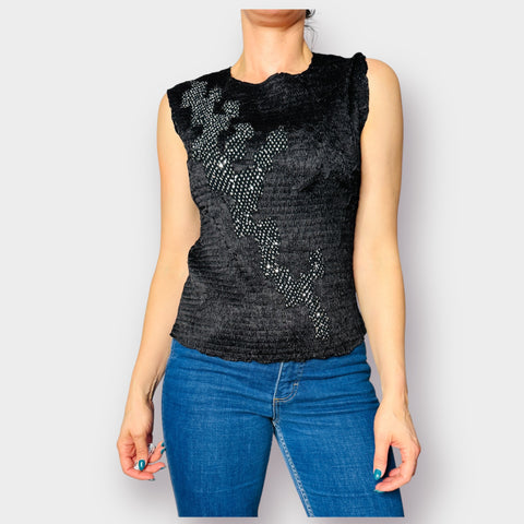 90s Alberto Makali Black Jeweled Crinkle Tank Size XL