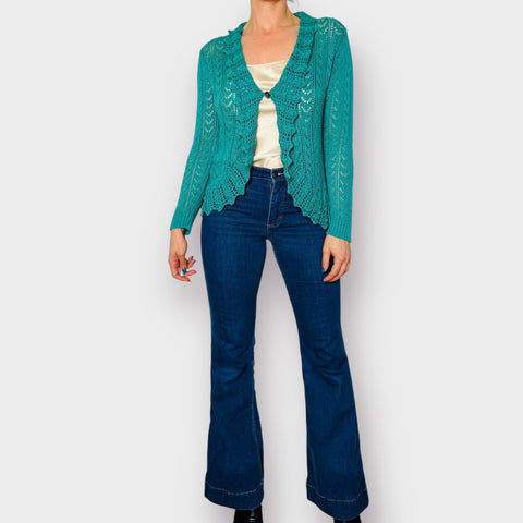 Y2K Jenny Teal Crochet Cardigan Size L