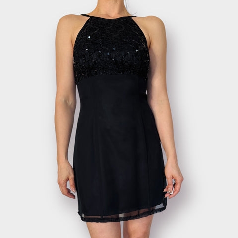 90s De-Laru Black Party Dress with Sequin Top Size M
