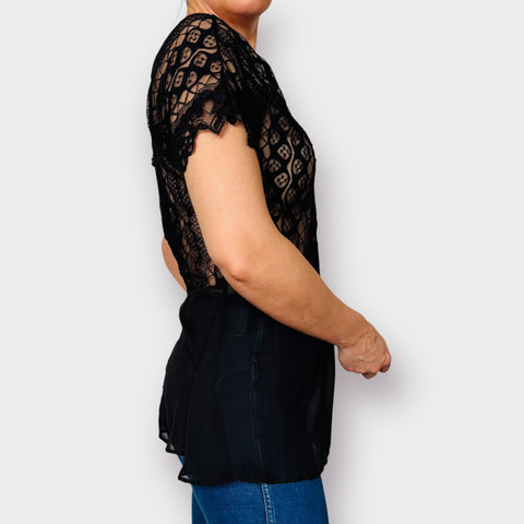 90s BKE Black Lace Sheer Blouse Size M