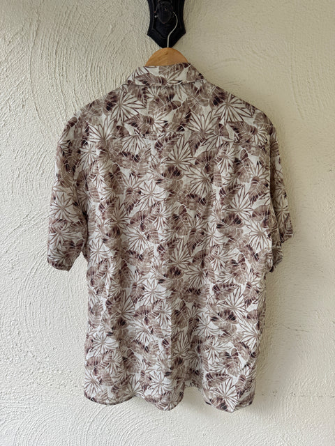 Peter Millar Tan Leaf Linen Shirt Size XL