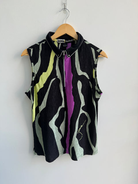 00s Jamie sadock black purple printed tank with zip Size L