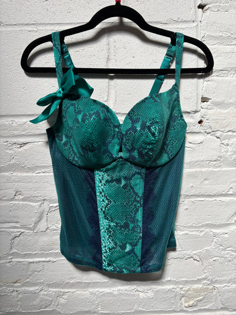 00s Teal Snakeskin Print Corset Size L