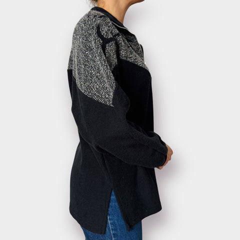 90s Adolfo Quarter Zip Black Knit Top Size L