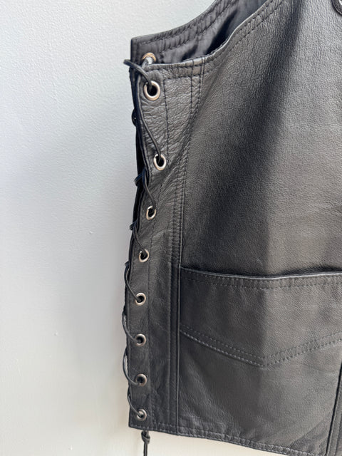Y2K Diamond Plate Leather Vest Size XL
