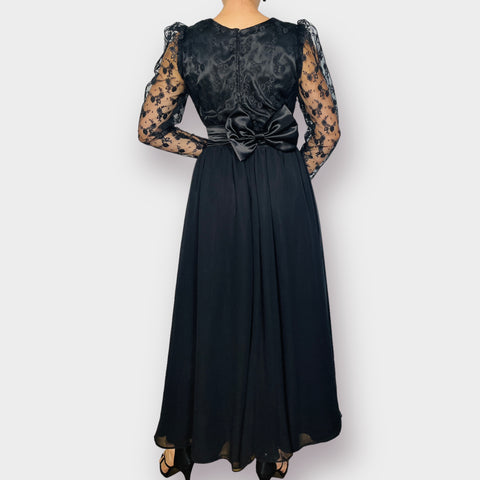 70s Dream Weavers Black Dress with Lace Sleeves