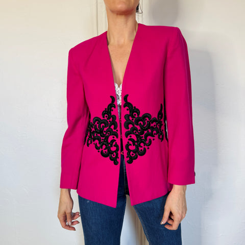 90s Lillie Rubin Pink Blazer with Black embellishment Size M