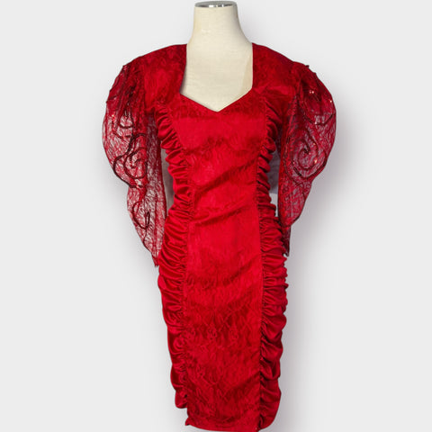 80s Mayvens Red Party Dress Size S