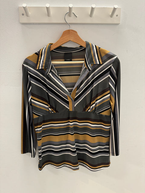 90s j.t.b. Gray Tan Stripes Top Size M