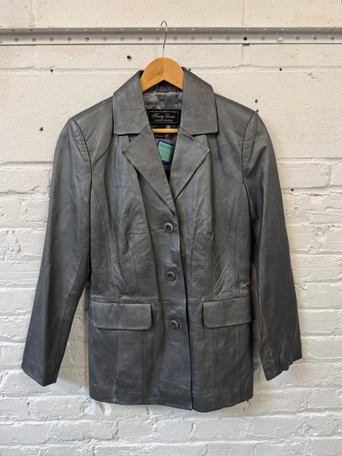Y2K Jerry Lewis Silver Leather Jacket Size XS