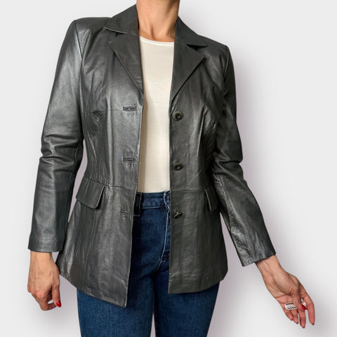 Y2K Jerry Lewis Silver Leather Jacket Size XS