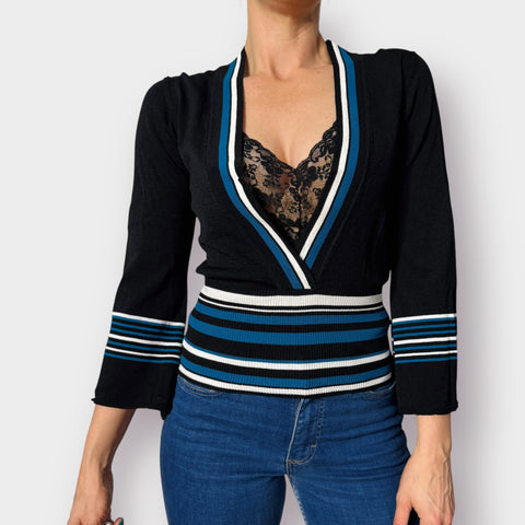 Y2K Maxine Black Teal Crop Size M