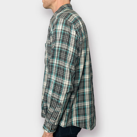 90s Members Only Teal and Gray Plaid Button Down