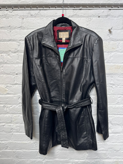 Y2K Worthington Black Leather Belted Jacket Size L