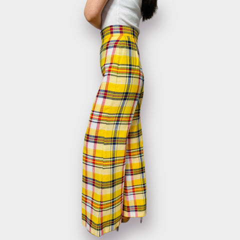 70s Time and Place Yellow Plaid Bell Bottoms Size XS
