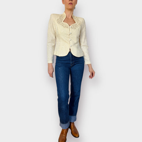 80s Karen Miller cream embellished Top Size M