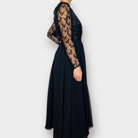 70s Dream Weavers Black Dress with Lace Sleeves