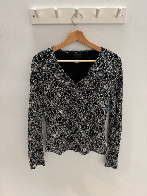 90s j.t.b. Black Silver Sparkle Top Size M