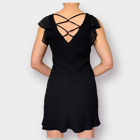 90s S.L. Fashions Black Flutter Sleeve Beaded Front Dress Size 4P