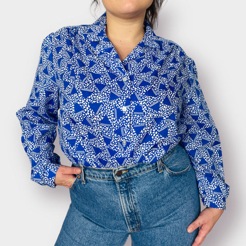 80s Rhapsody blue and white Blouse