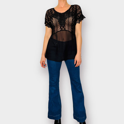 90s BKE Black Lace Sheer Blouse Size M