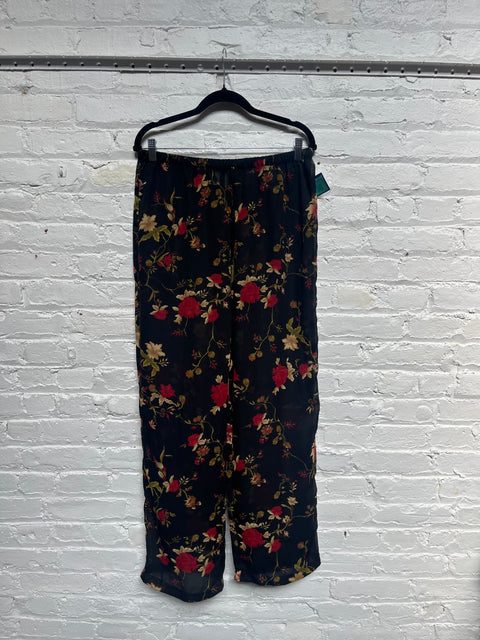 Y2K Black Sheer Floral Pants Size M