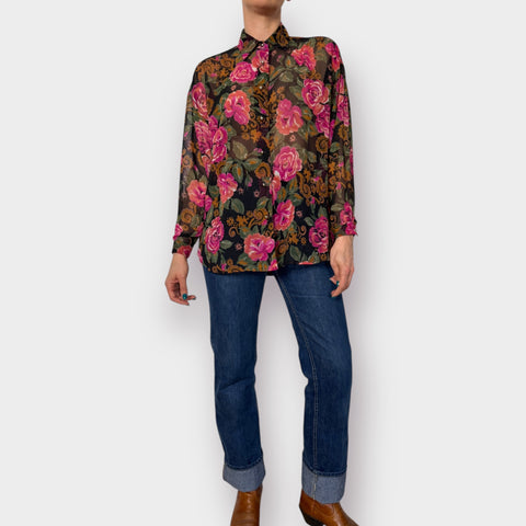 90s Express Compagnie Floral Sheer Blouse Size XL