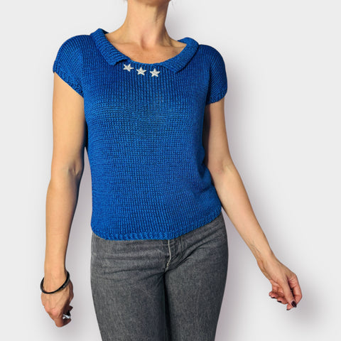 90s Blue Star Sweater Top Size M