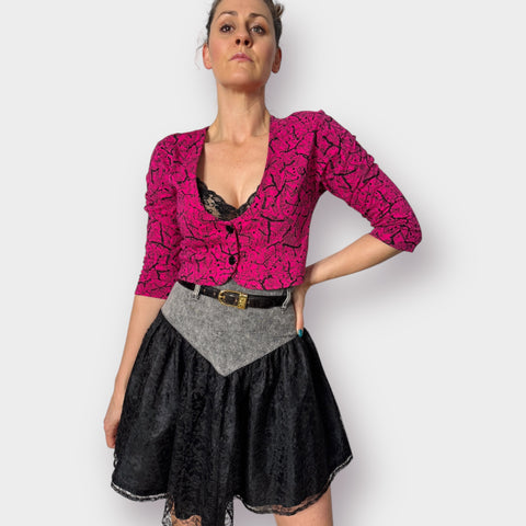 80s Meta Sport Pink Black Crop Bolero Size S